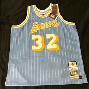Lakers magic Johnson Hardwood Classics Pinstripe Jersey - Blue & Yellow